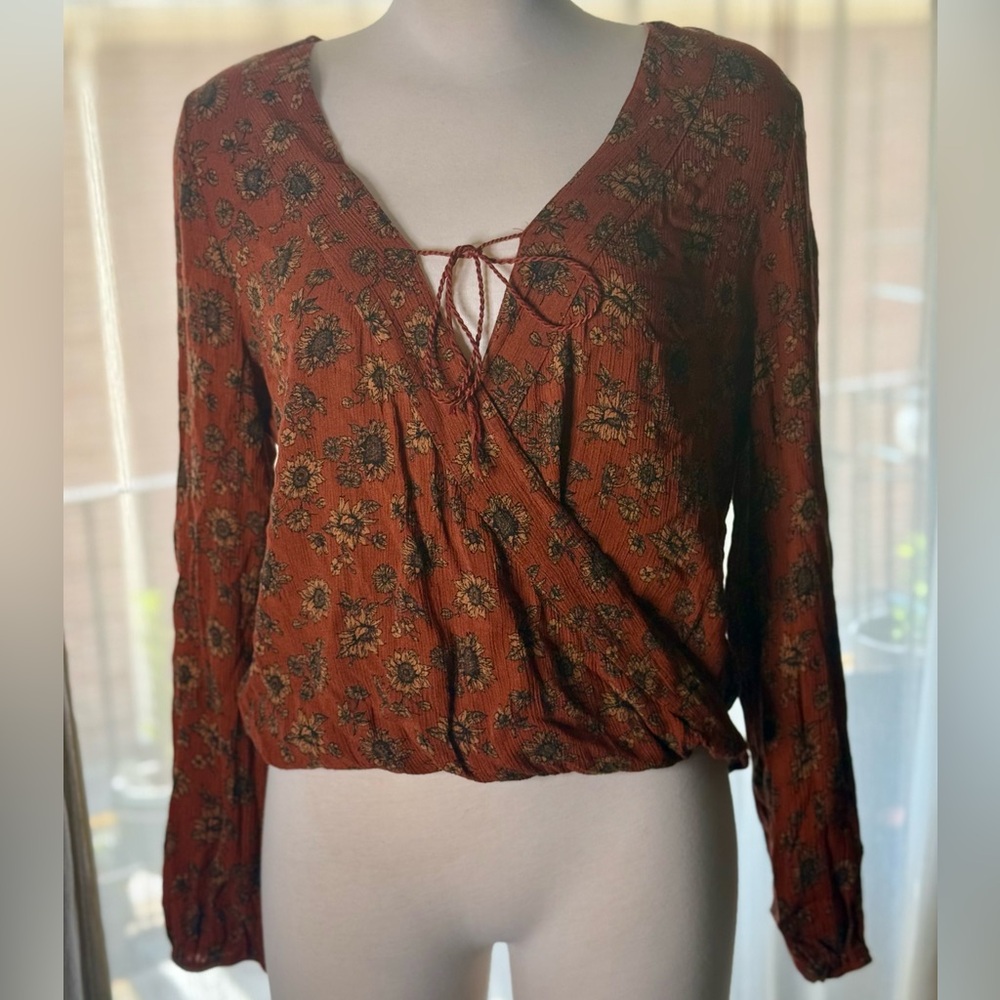Mossimo Supply Co Brown Wrap Blouse with Tie Front